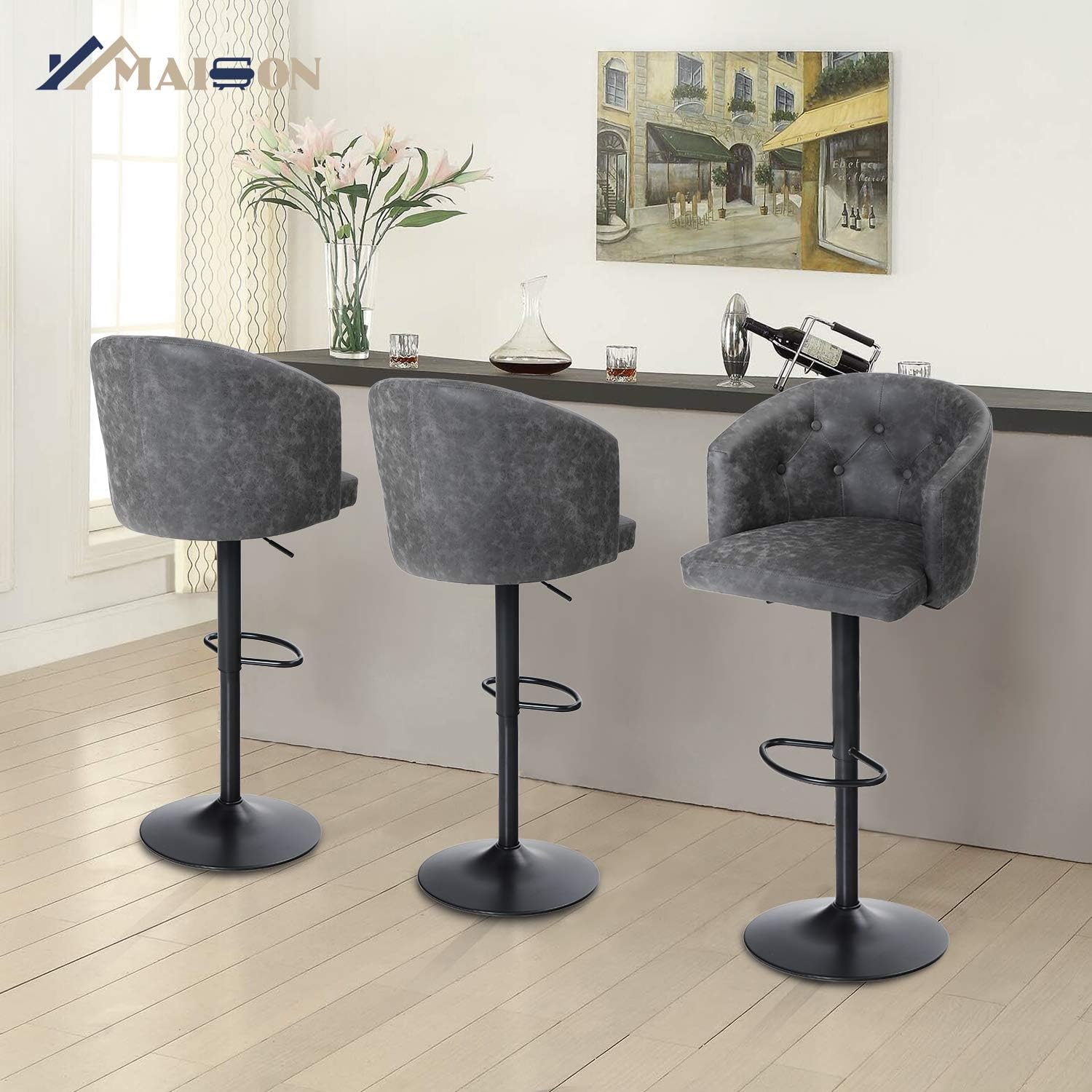 Buy Maison Swivel Bar Stool With Back For Kitchen Counter Height Adjustable Counter Height Barstool Chair With Ergonomic Mid Back For Kitchen Island
