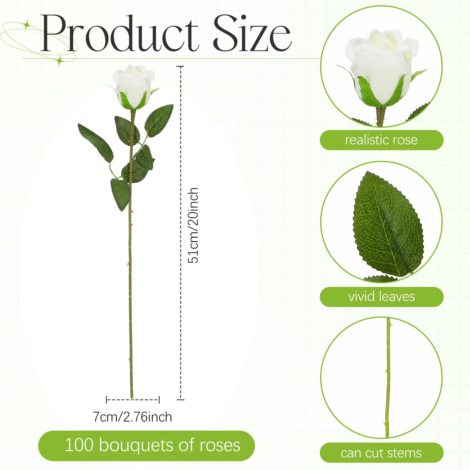 Jexine 100 Pieces Artificial Roses Flowers Bulk, Long Stem Realistic Fake Silk Roses Bouquet for Table Centerpiece Vases Wedding Party Kitchen Decor (Creamy White)