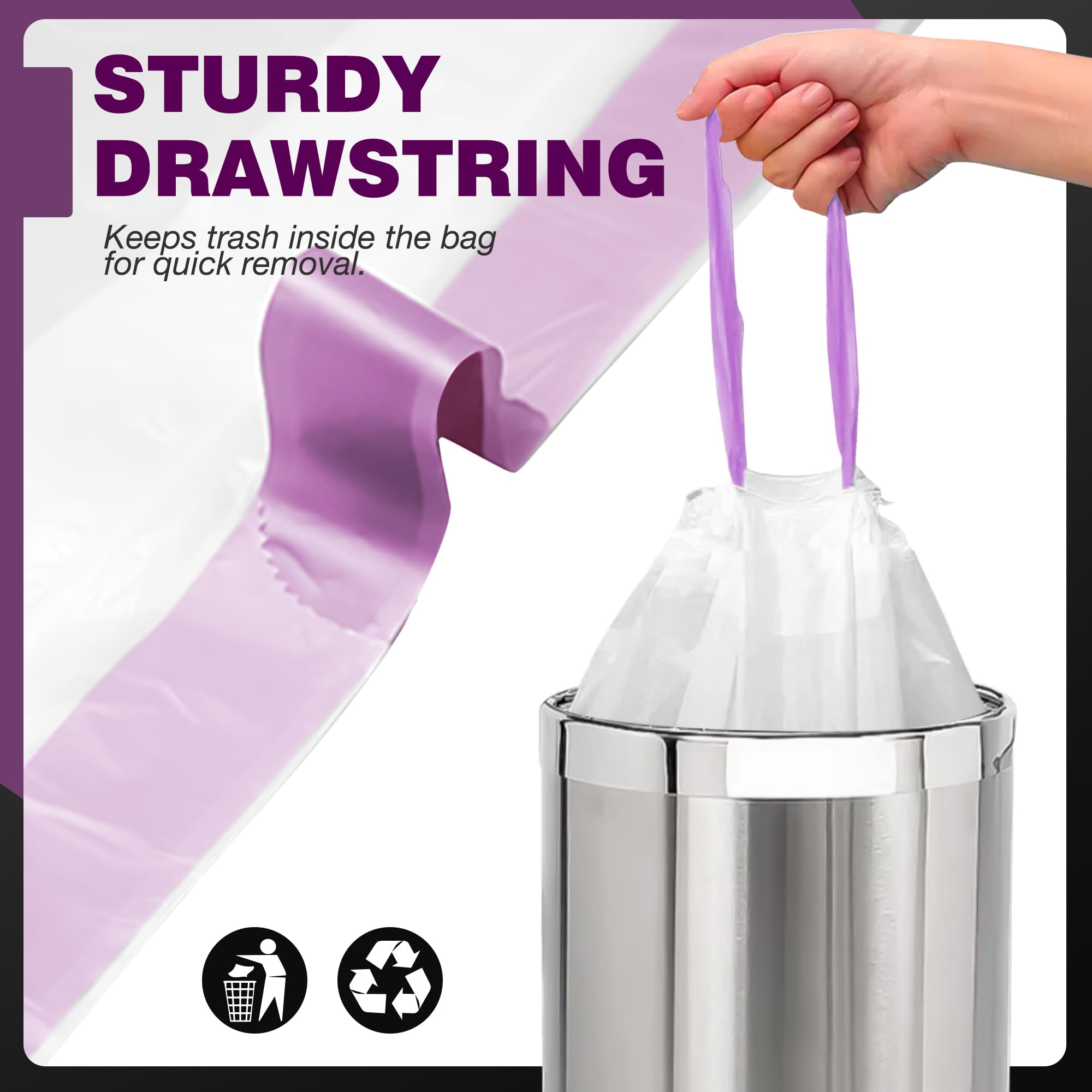 JOYEUX Small Trash Bags 4 Gallon - Drawstring Small Garbage Bags, White Mini Trash Can Liners for Bathroom, Bedroom, Office, Faint Scented, 45 Count