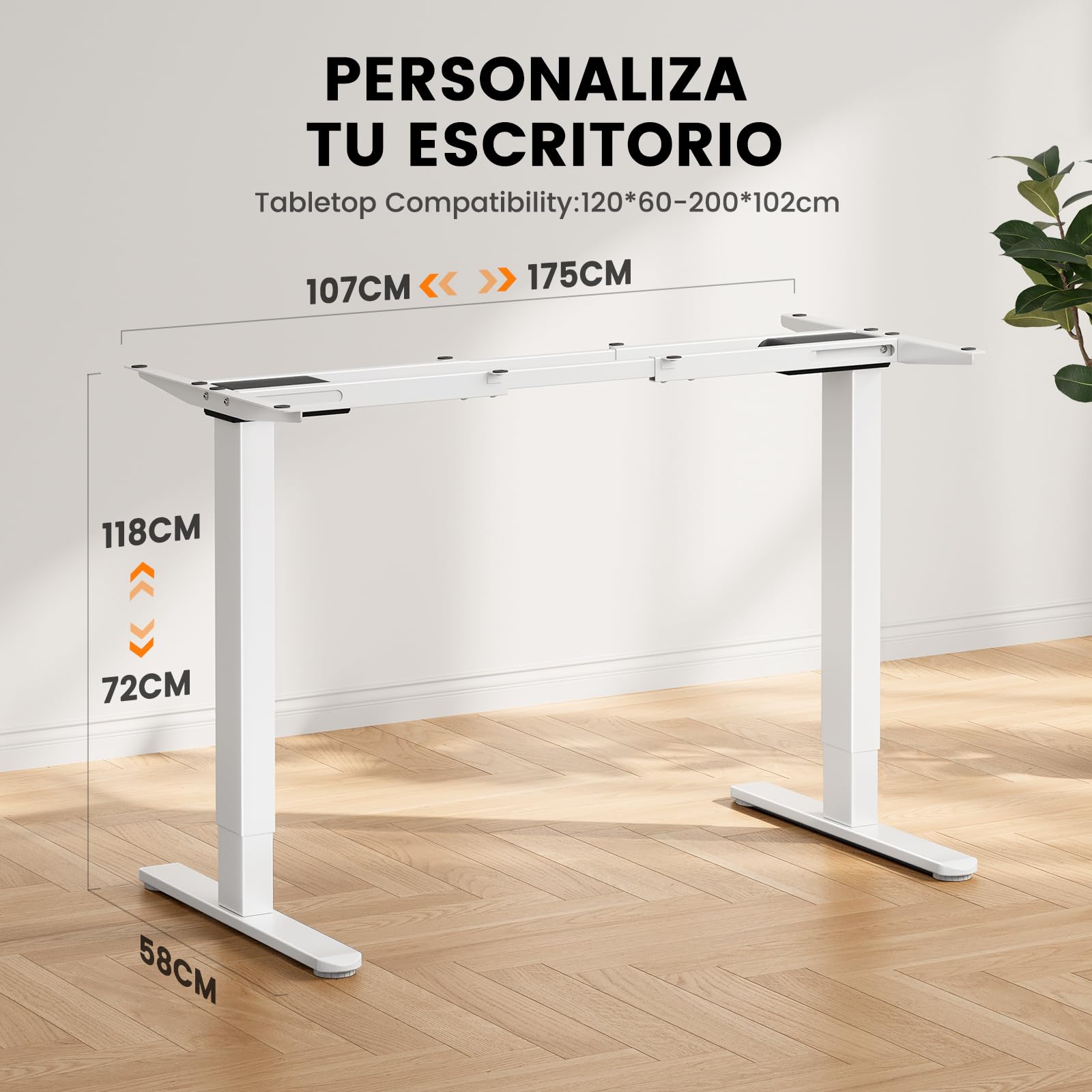 ErGear Elektrisch sta-bureau, 120 x 60 cm glas in hoogte verstelbaar sta- bureau met lade en 2 oplaadpoorten, 3 geheugensta-bureau voor thuiskantoor (glazen witte bovenkant wit frame