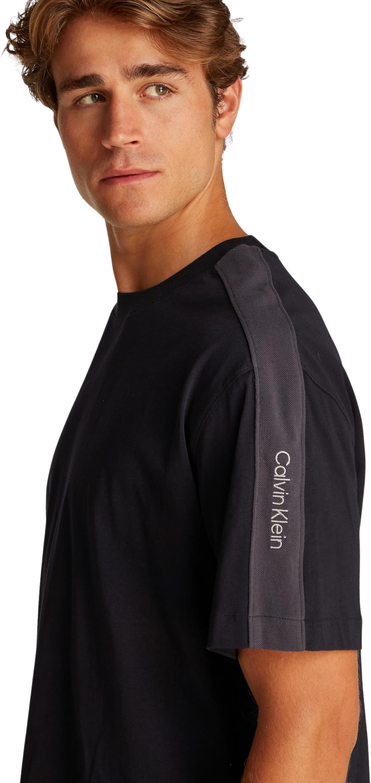 Calvin Klein Herren T-Shirt Kurzarm Logo Tape Tee mit Rundhalsausschnitt