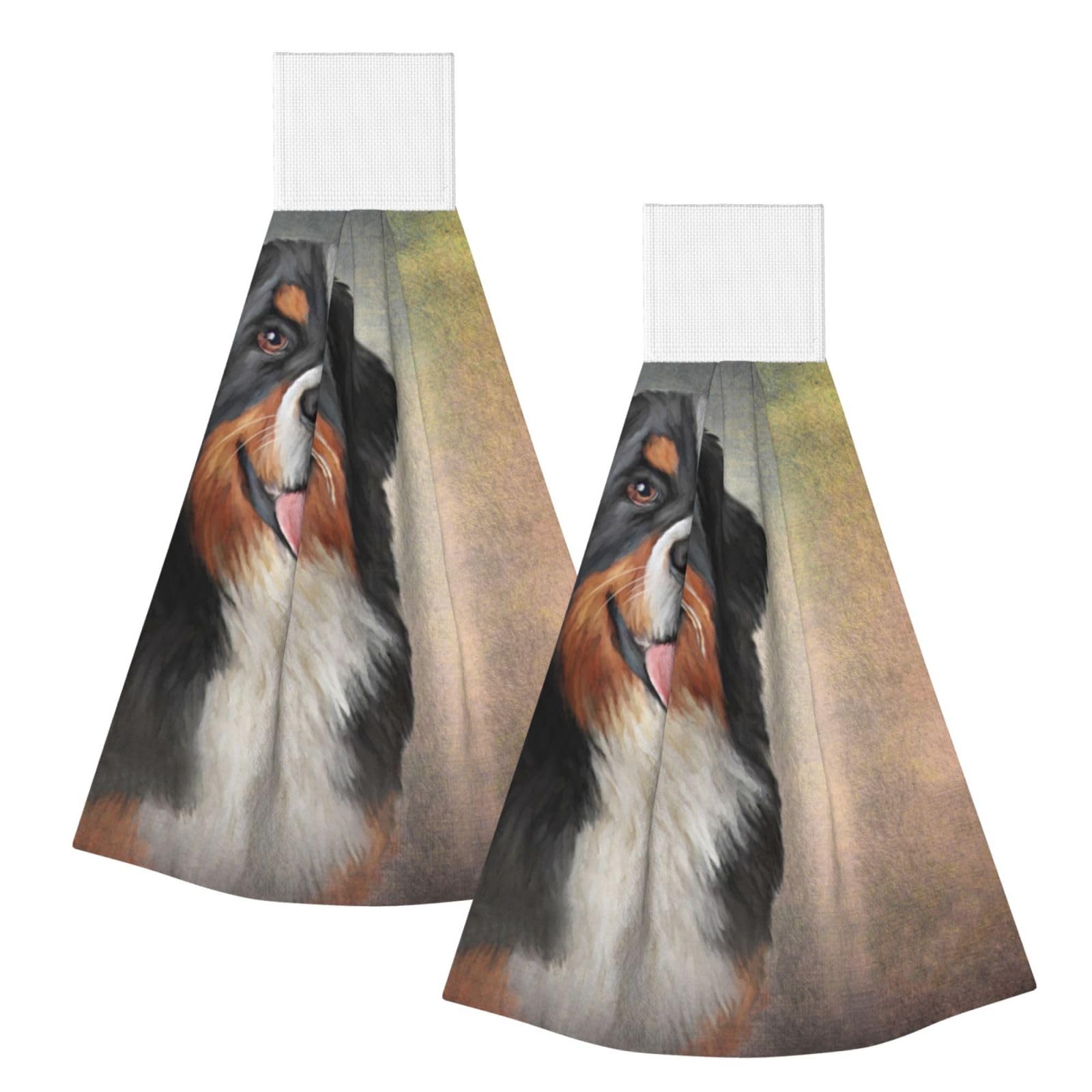 DOPKLNA Funny Dog Breed Bernese Mountain Dog Portrait, 2 Pcs Hanging Coral Fiber Hand Towels for Bathroom, Absorbent Kitchen Towels