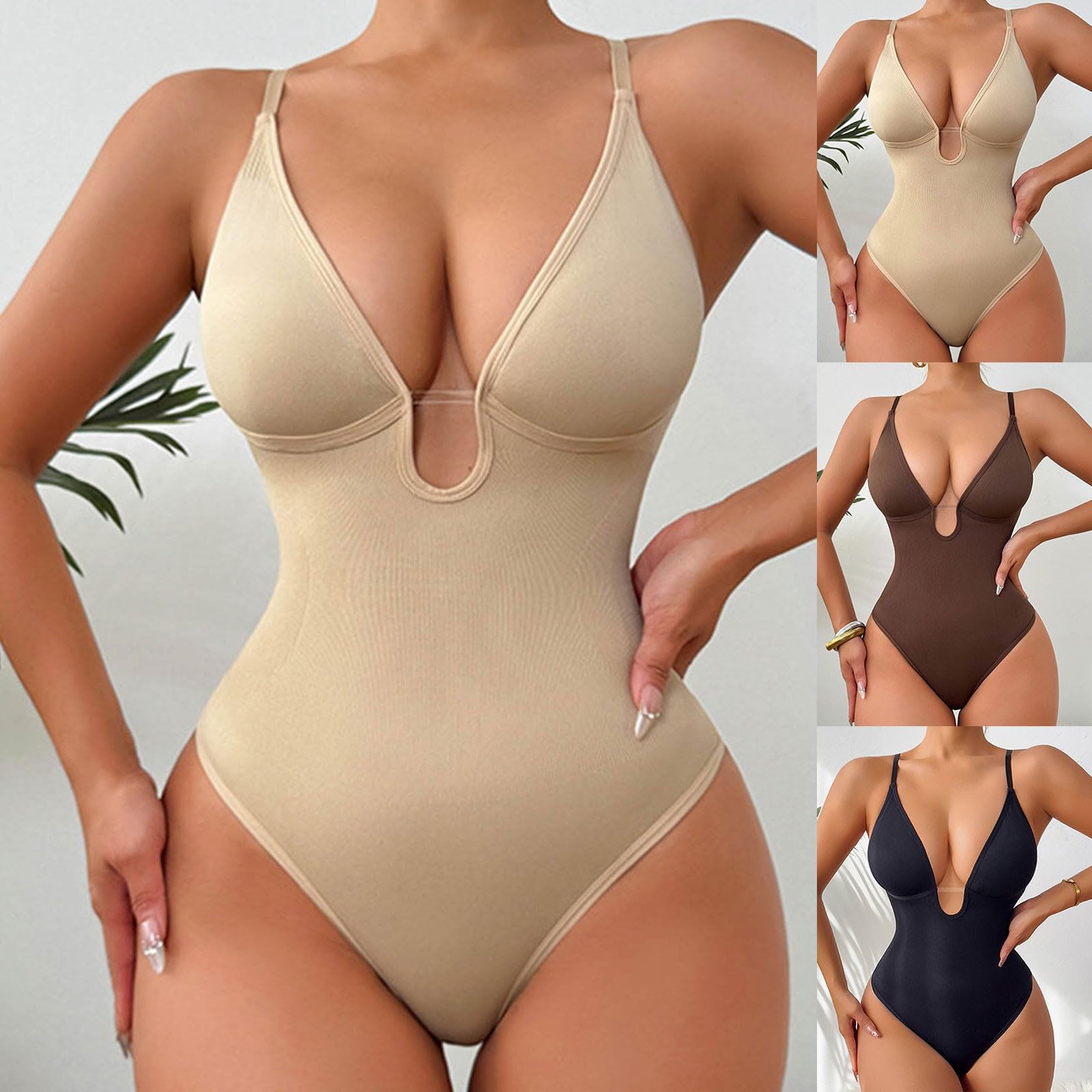 Body gainant gainant pour femme - Col en V profond - Avec soutien-gorge - Corsage gainant - Haut élastique - Débardeur spaghetti