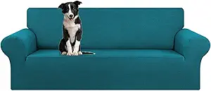 KEKUOU Stretch Oversized Sofa Slipcover 1 Piece Couch Sofa Cover (94"-110") Furniture Protector 4 Seater Sofa with Elastic Bottom for Kids,Pet.Jacquard Checked Pattern Fabric(X Large,Peacock Blue)