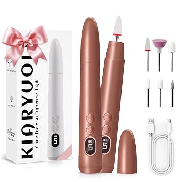Cordless Electric Nail Drill Kit, Portable Rechargeable Nail Drill Set, Battery Electric Nail File, 5 Speeds Modes, LED Lighting, Reversible Direction, DIY, Professional Gold