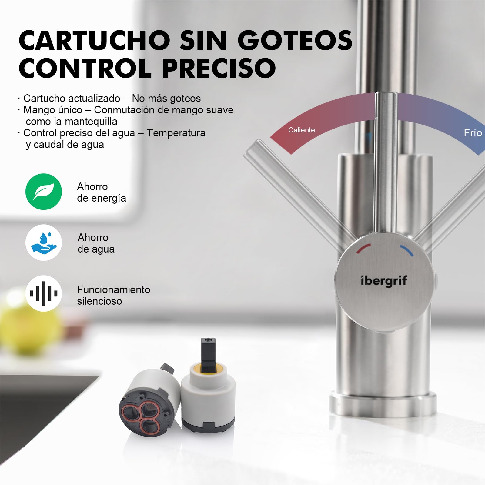 Ibergrif Grifo Cocina Extraíble, Grifo Cocina Fregadero 360° Giratorio, 3 Modos de Agua, Acero Inoxidable 304, Ahorro Energético 30%, Instalación Sin Herramientas en 5 Minutos, M22137 — view 4