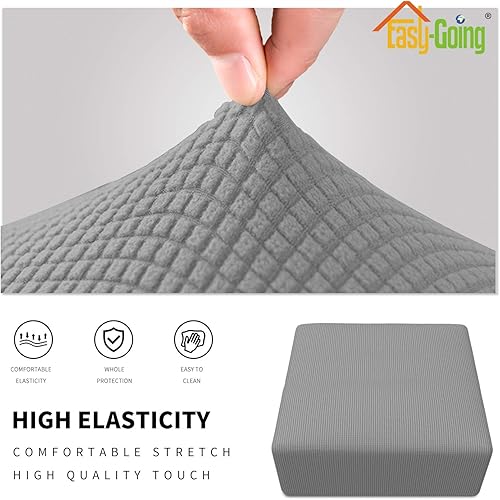 Vista 551 de Easy-Going - Funda elástica para taburete otomano, funda protectora para muebles, funda rectangular con parte inferior elástica Beige