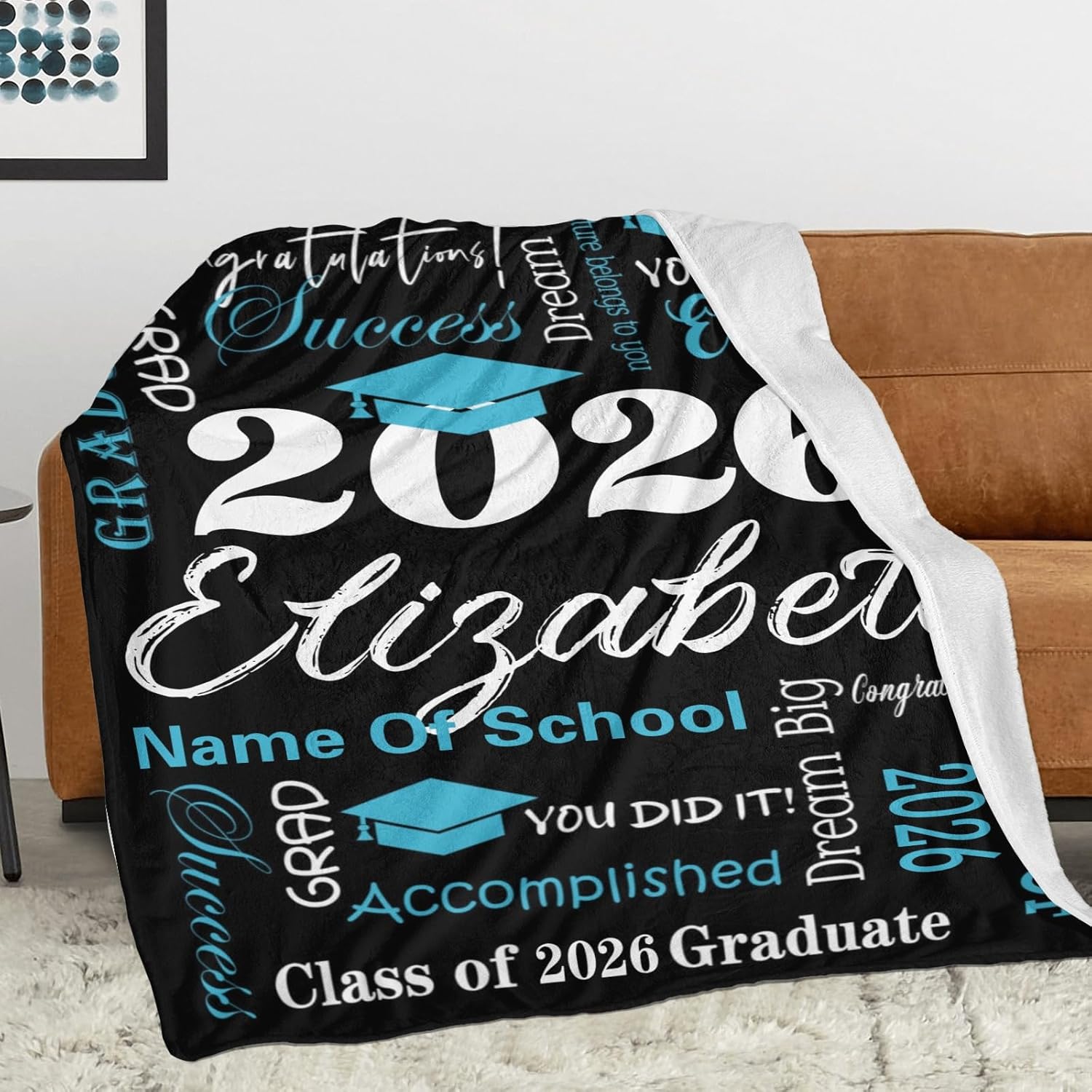 Personalized Graduation Gifts Blanket with Name - Custom Class of 2026 Graduation Gifts for Her Him Throw Blankets - Customized Blanket for High School College Graduation Party Gifts