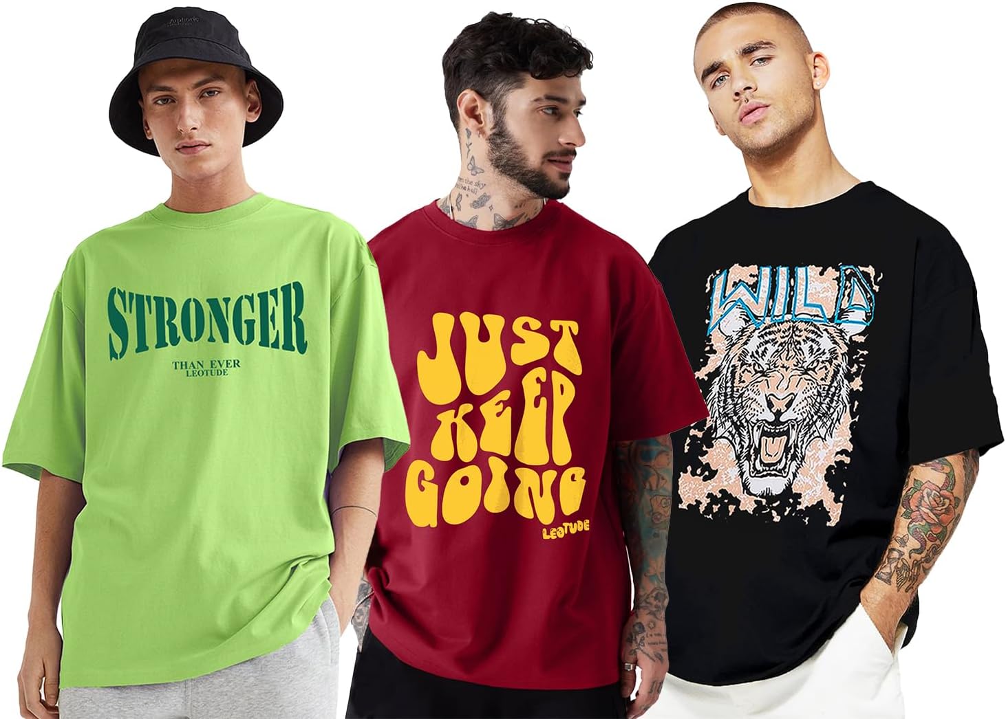 Men's Cotton Oversized Fit Half Sleeve Oversized Printed T-Shirt, Round Neck Longline Drop Shoulder | ful Printed Combo T-Shirt (Pack of 3)