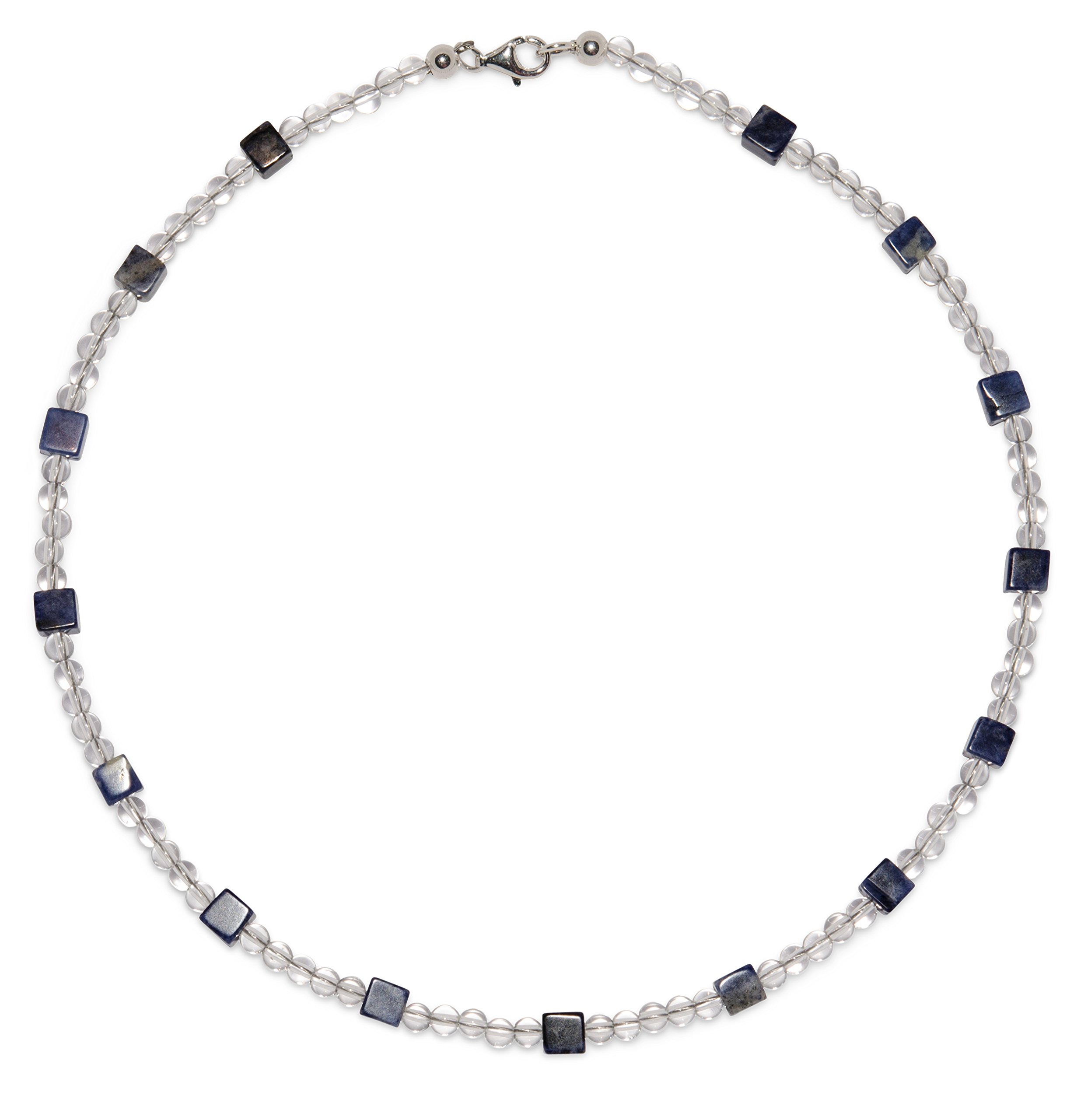 Bergkristall Schmuck (Halskette) Bergkristall Kette mit Sodalith Würfel Verschluss 925er Sterling-Silber Modellnummer 1072