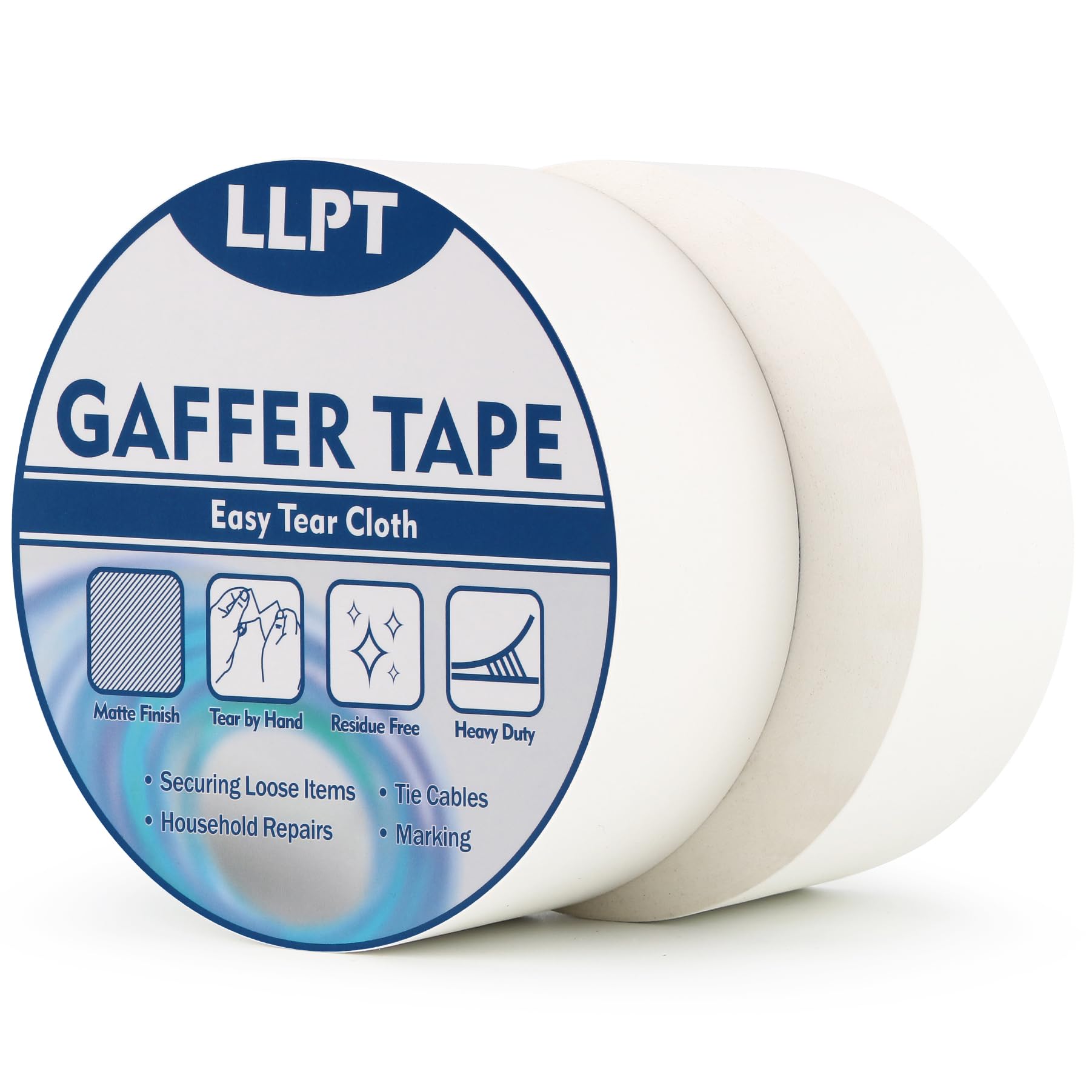 LLPT Cinta Adhesiva Resistente Blanco | Cinta de Aluminio Blanco |Cinta de Tela Resistente,Adhesiva e Impermeable | Para Reparar,Fijar,Reforzar y Sellar(PGT532P2WT) | 2 paquetes | 50 mm x 32 m