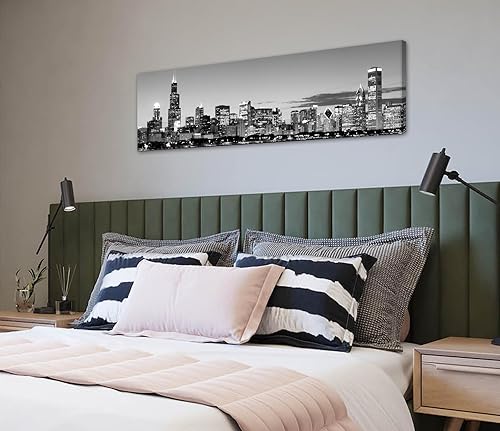 Miniatura 4 de JiazuGo - Paisaje urbano en lienzo impreso en blanco y negro, obras de arte moderno para pared con vistas panorámicas de ciudades, cuadros de 14 x