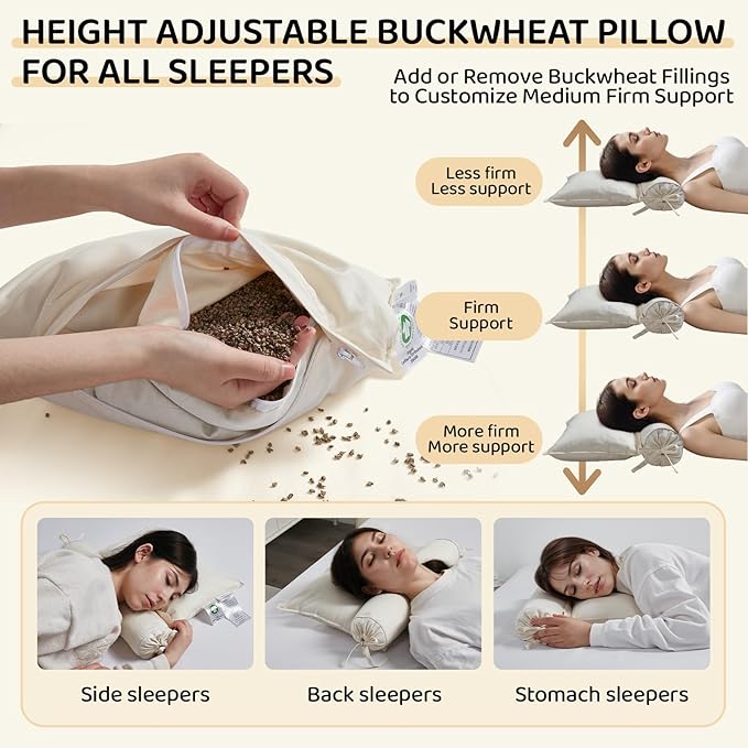 Almohada Cervical Ajustable de Alforfón y Algodón Orgánico 46 x 41 cm miniatura 4