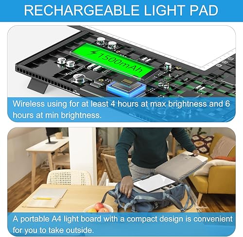 Miniatura 5 de Honesorn Almohadilla de luz recargable de copia A4 con puerto tipo C, tablero de luz ultrafino de pintura de diamante, mesa de luz LED para