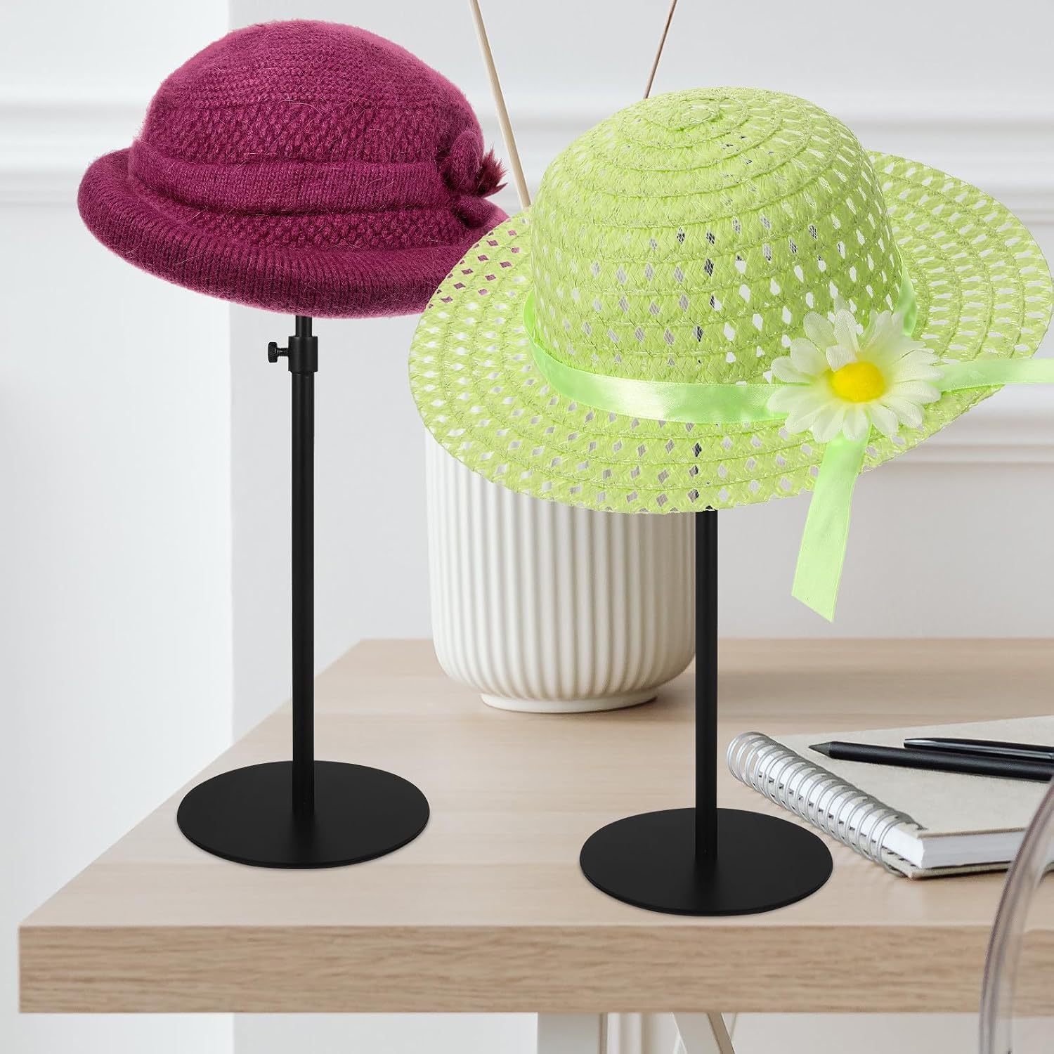 Adjustable Height Stainless Steel Hat Display Rack Metal Cap Storage Holder Desktop Stand for Retail Store Showcase and Closet Organization