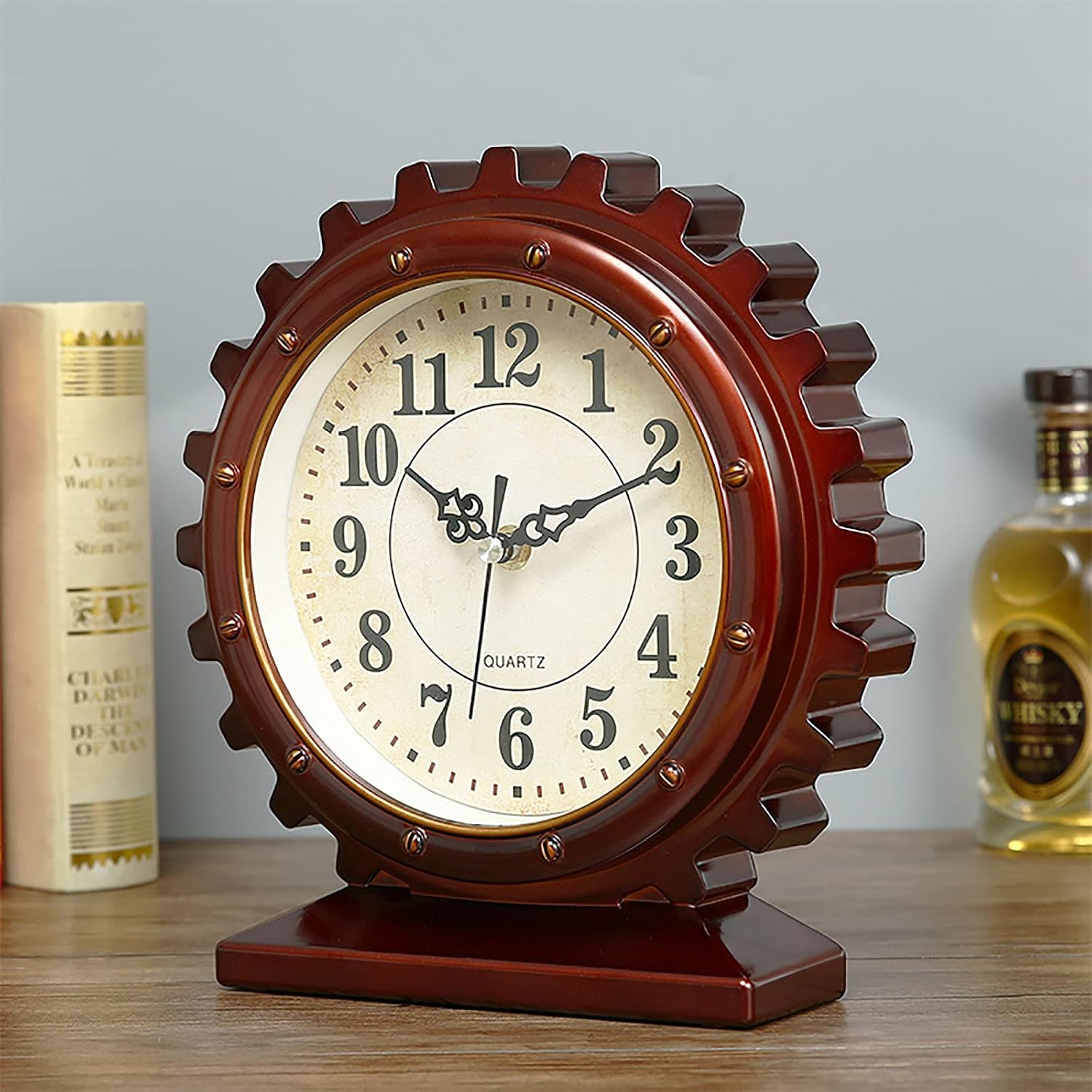 Desk Clock for Table Decor Battery Operated Retro Mantel Clock for Living Room Fireplace Mantel Bedroom Office Desktop Decoration B (A)
