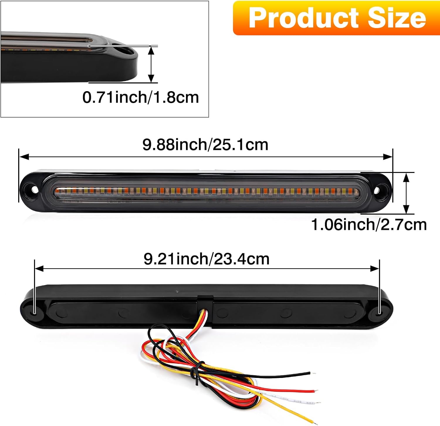 3 Color Trailer Brake Tail Light, 2 Pcs LED Sequential Turn Signal Running Lights Bar Amber Red White Rear Side Marker Lamp Strip for 12V-24V Trailer Truck Offroad Pickup RV ATV UTV Van