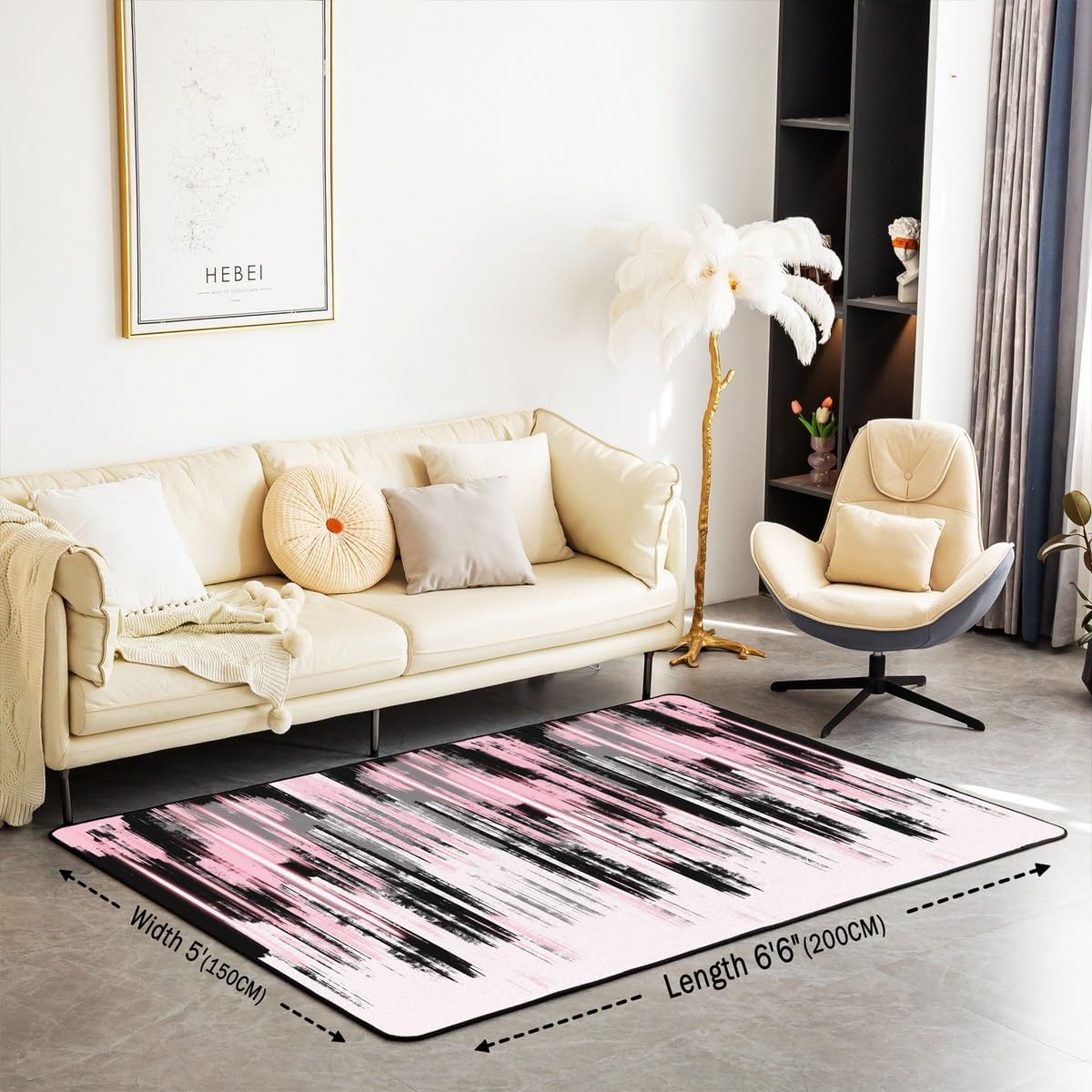 Feelyou Pink White Black Decorative Carpet Kids Stripes Living Room Rugs Geometric Accent Rug for Modern Abstract Art Decorative Rug Area Rug 3x5