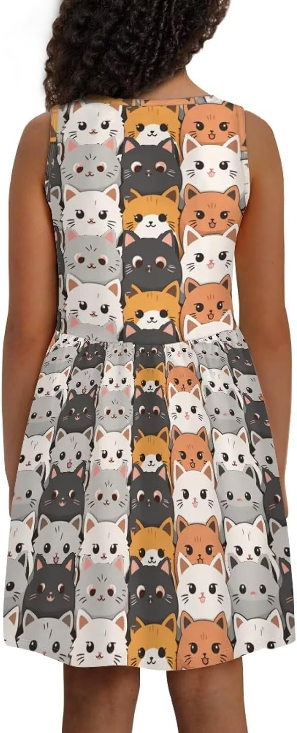 Girls Summer Dress with Pockets Casual Sleeveless Midi Dress for 4-14 Years