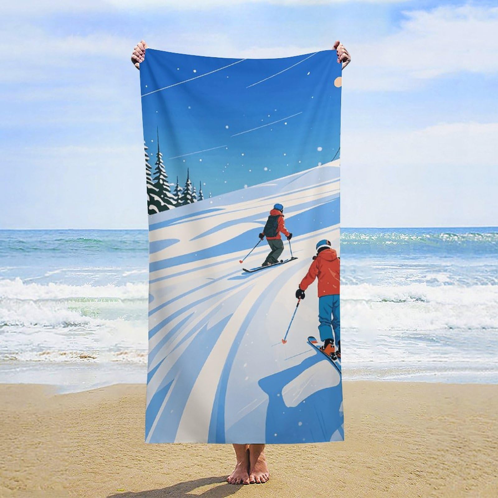 JTKBNVM Winter Sports Ski Theme Beach Towel 31.5"X63" Oversized Quick Dry Pool Towels Soft Absorbent Microfiber Bath Towels Sand Free, Personalized
