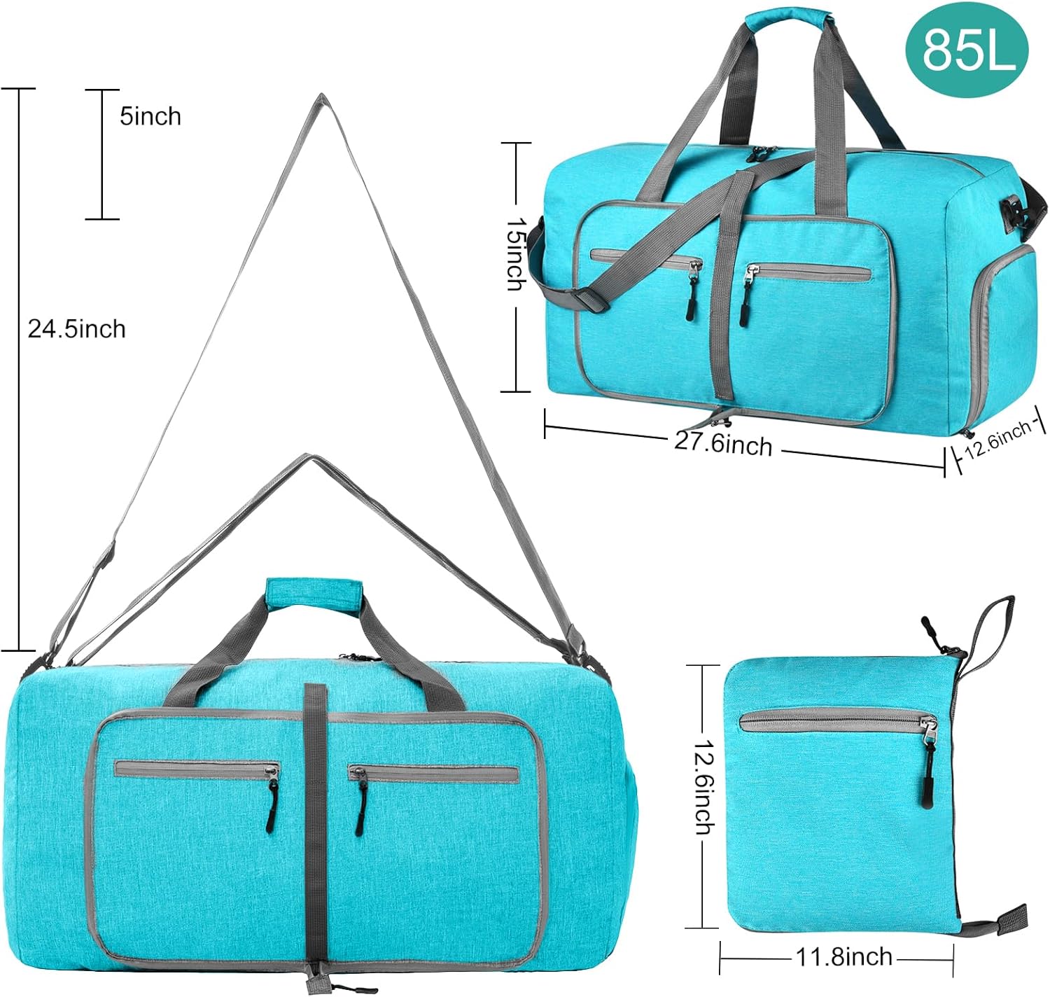 Dimayar 85L Travel Duffle Bag for Men Women - Foldable Duffel Bag with Shoes Compartment - Overnight Bags Waterproof & Tear Resistant(Mint Green) - Image 2