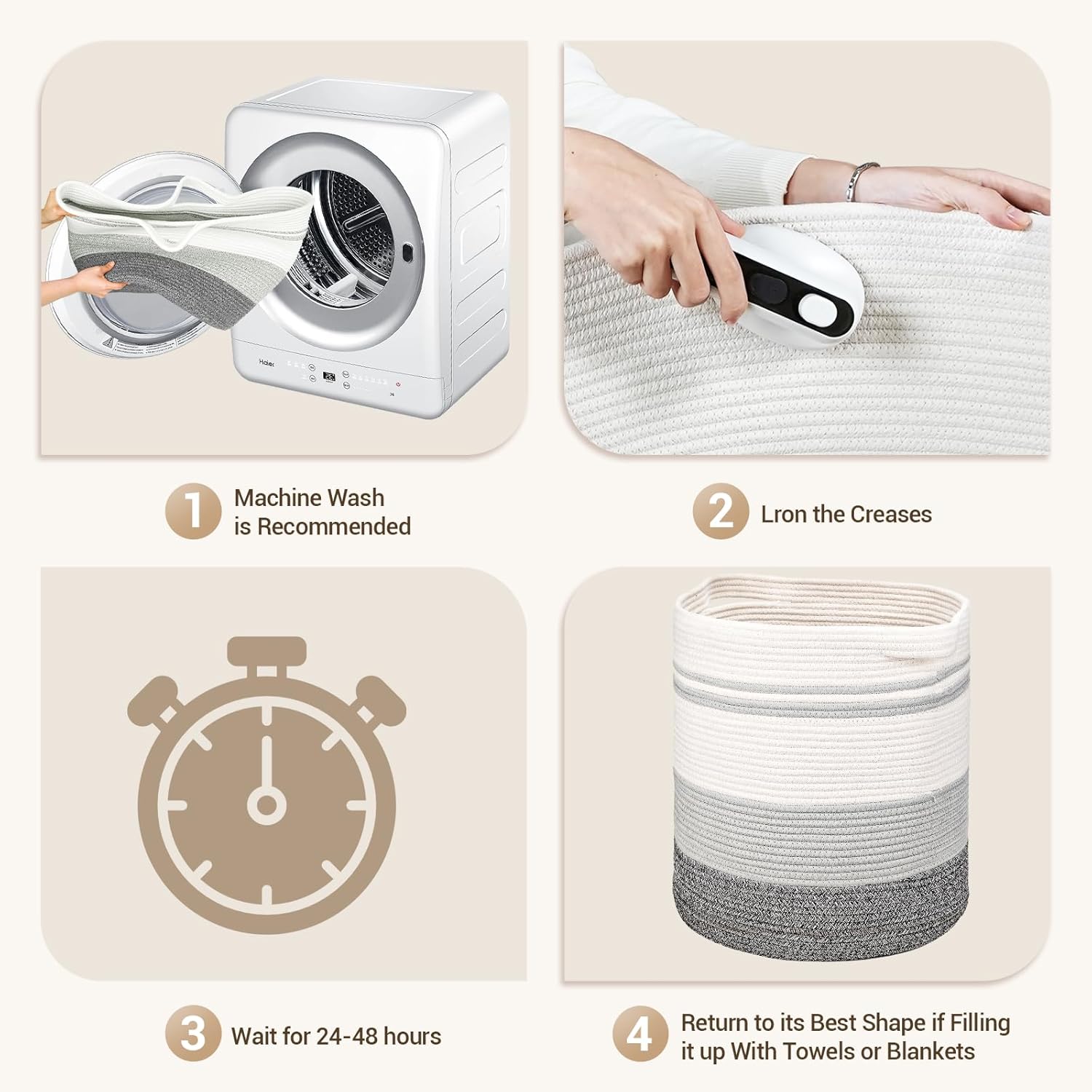 Lingtoolator et Basket White & Gray Tall Storage Basket 16" x 16" x 18", Woven Baby Laundry Hamper Woven Blanket Storage for Living Room – Ideal for Toys, Clothes wicker laundry basket,60L