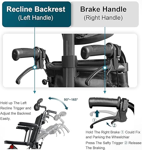 Miniatura 4 de WEYRAL Silla de ruedas portátil de transporte más ligera del mundo (solo 16 libras), sillas de ruedas de transporte plegables para adultos y