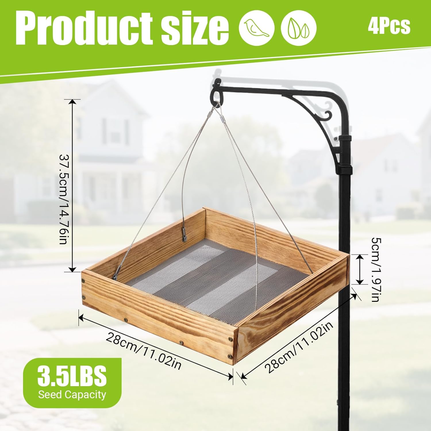 4 Pcs Wooden Platform Bird Feeder Tray for Outdoor Hanging Bird Feeder with Mesh Tray for Wild Birdfeeding Mealworm Outside Garden Backyard