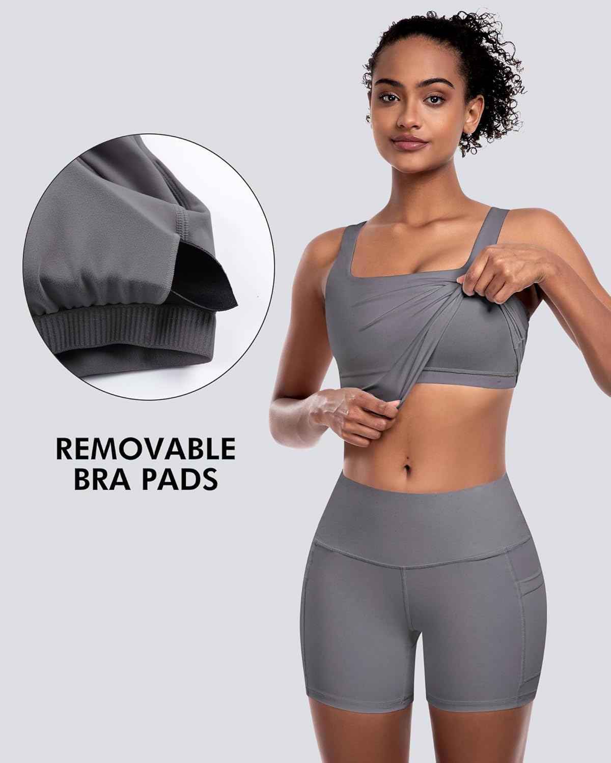 Womens Sports Bras 5 Packs - Square Neck Longline Workout Crop Tank Tops Padded Yoga Camisole with Built in Pads - Image 3