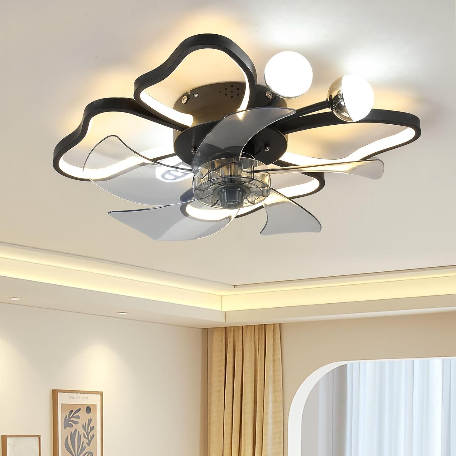 HomeLava 19.7 Ceiling Fan with Lights, Butterfly Ceiling Fan with Remote Control, Modern Dimmable Timing 6 Speed Low Noise Flush Mount Fan Light for Children’s Room Living Room