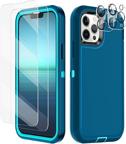 I-HONVA Funda para iPhone 14 Pro Max con 2 protectores de pantalla + 2 protectores de lente de cámara, resistente a prueba de golpes, 3 capas,