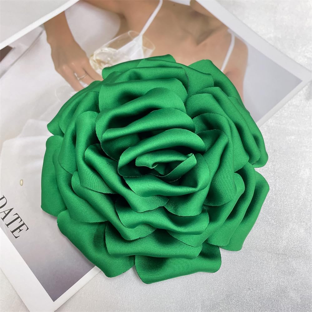 Dainty Silk Satin Rose Flower Extra Large Big Brooches Lapel Pins Fabric Flowers Oversized Brooch Pin for Women Wedding Party Banquet Dress Suit Clothes Accessories Jewelry Gifts 160mm
