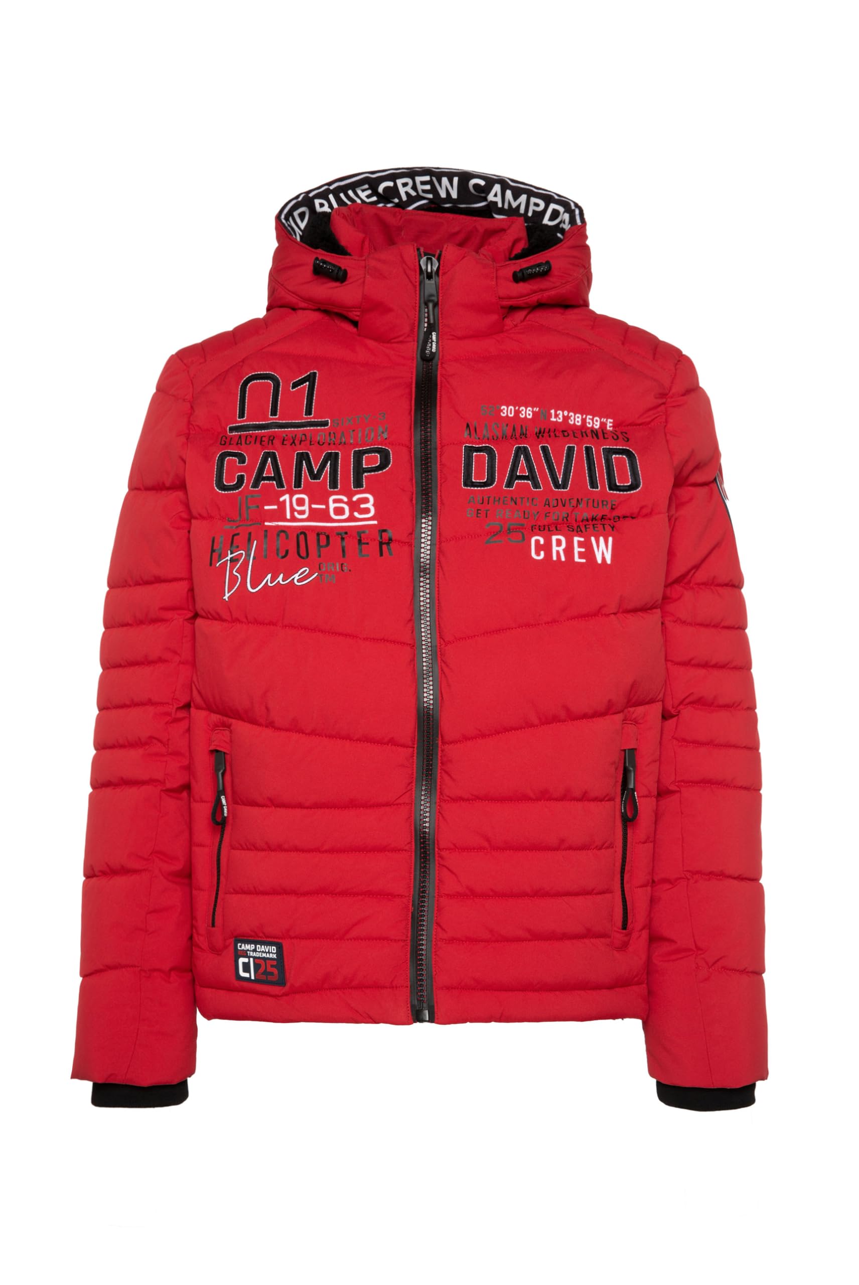 jacken von camp david Men's Winter Jacket with Hood in Ski Design Royal Red L Fashion EU-Größe:45 Workout Gloves Damen Kurz Taekwondo Zip fastening