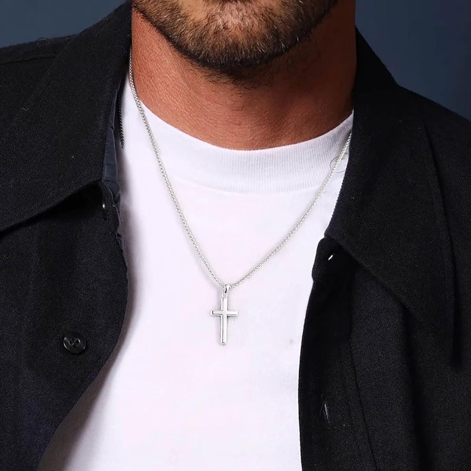 Ursteel S925 Sterling Silver Cross Pendant for Men, 16-30 Inch Box Chain Necklace for Men - Image 4