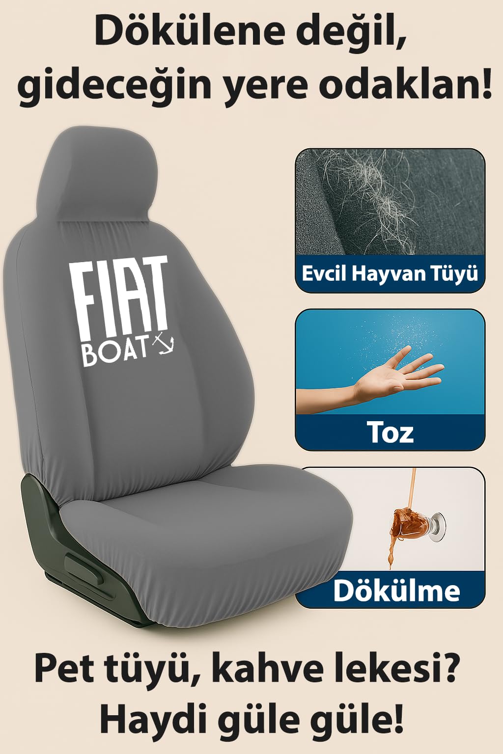 Sade ve şık gorunum sunan Fiat Doblo ile uyumlu oto koltuk kilifi tam araciniza gore Gri