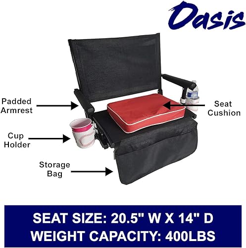 Miniatura 3 de Big Daddy Asientos de estadio súper resistentes, portátiles y fáciles de llevar, dos sillas con dos cojines de asiento, cuatro soportes para bebidas
