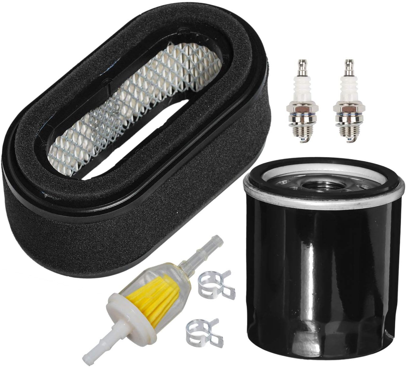 HIFROM Air Filter Combo Pre-Filter Oil Fuel Filter Spark Plug Tune Up Kit Replacement for Kawasaki FD501V John Deere LX178 LX188 Replace 11013-2206 MIU11377 49065-7010