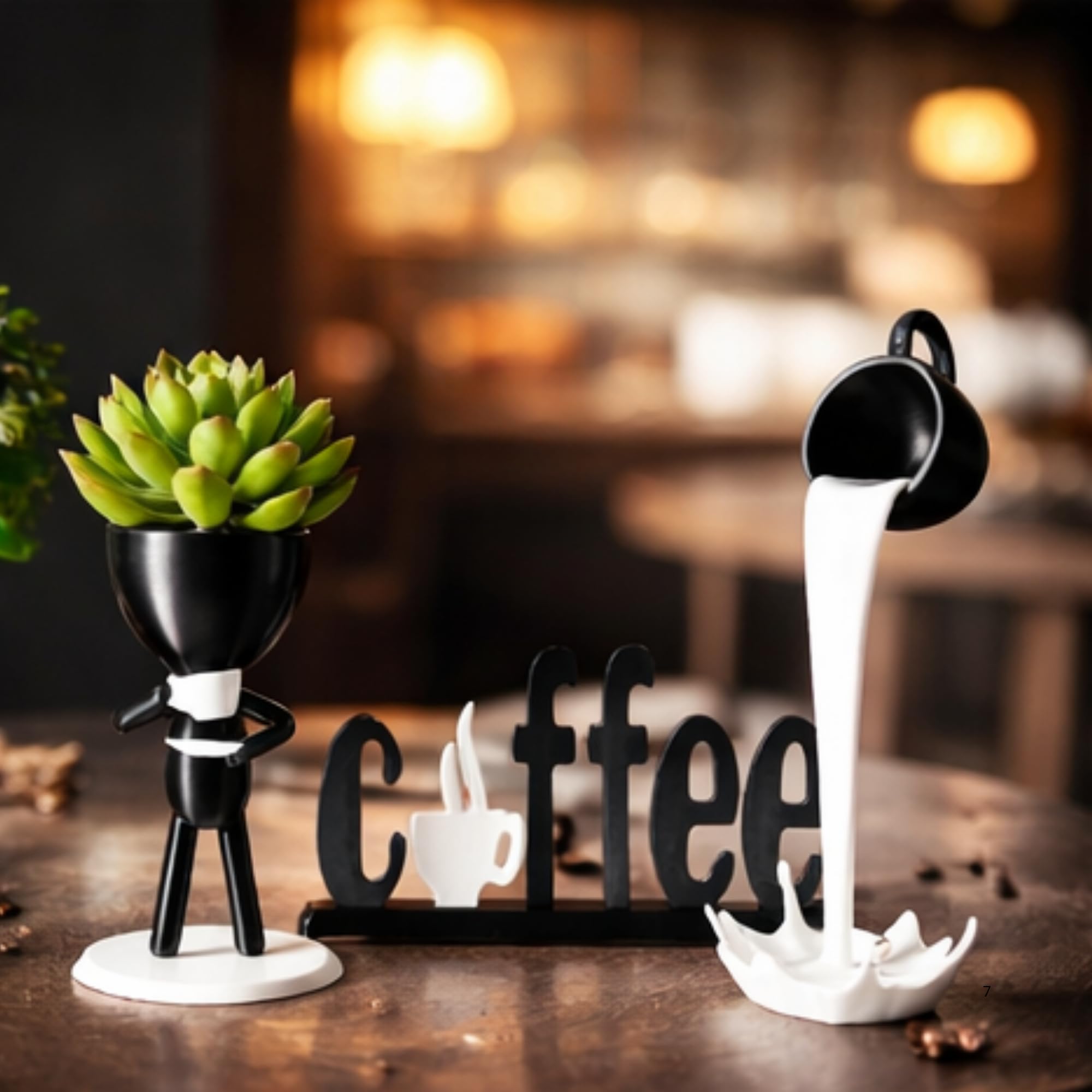 Generico Decorazione Angolo Caffè Set 4 Pezzi - Scritta Coffee, Tazza Sospesa, Omino Decorativo - Accessori Arredo Cucina e Bar Moderno