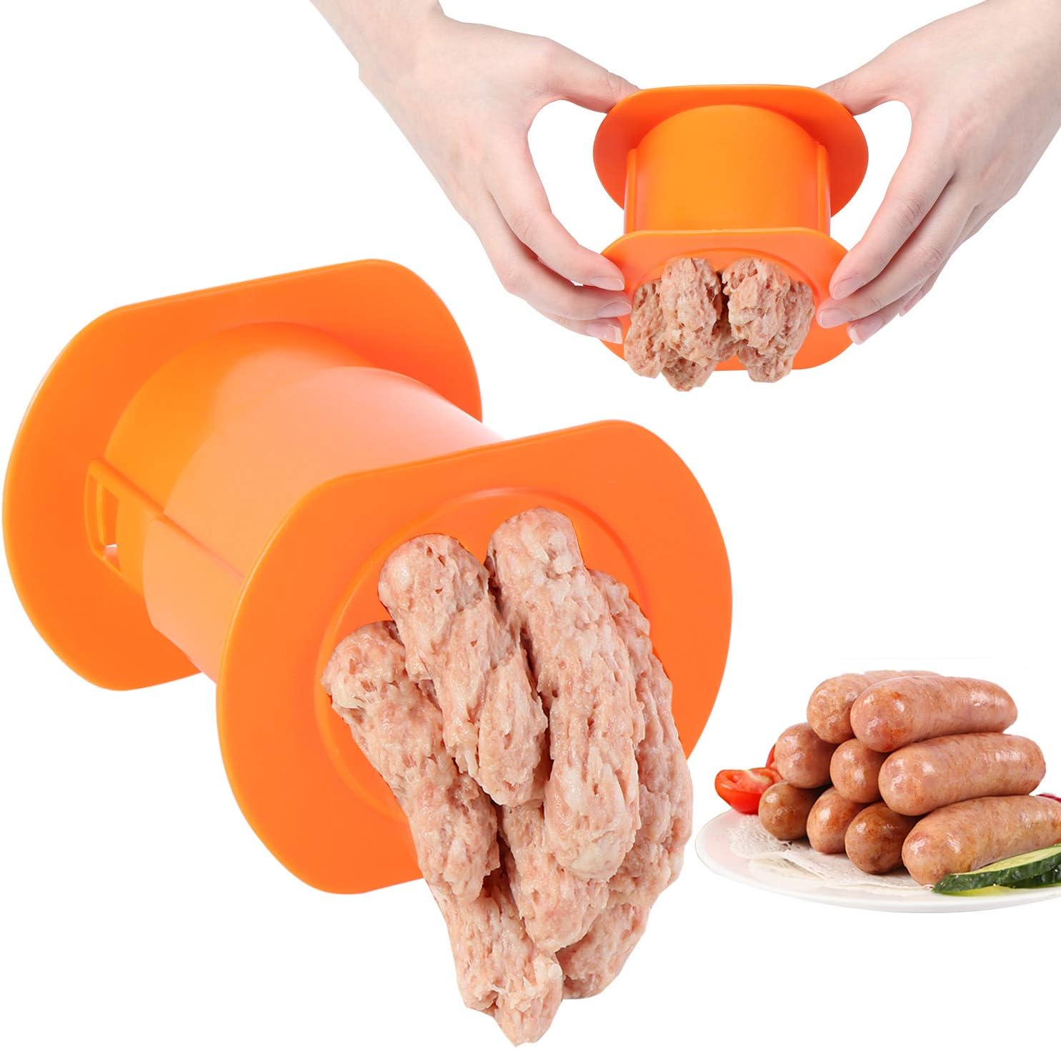 One Press Sausage Maker, Non Stick Sausage Press Stuffer, 7 Sausages in One Press, Manual Hot Dog Meat Strip Squeezer, BBQ Grill Accessories, Safe Cooking Barbecue Tools