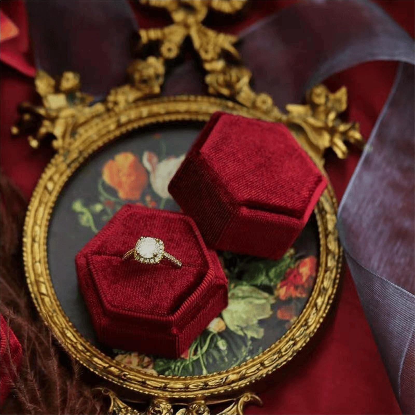 Portagioie In Velluto Scatola ad anelli multi-slot ottagonale