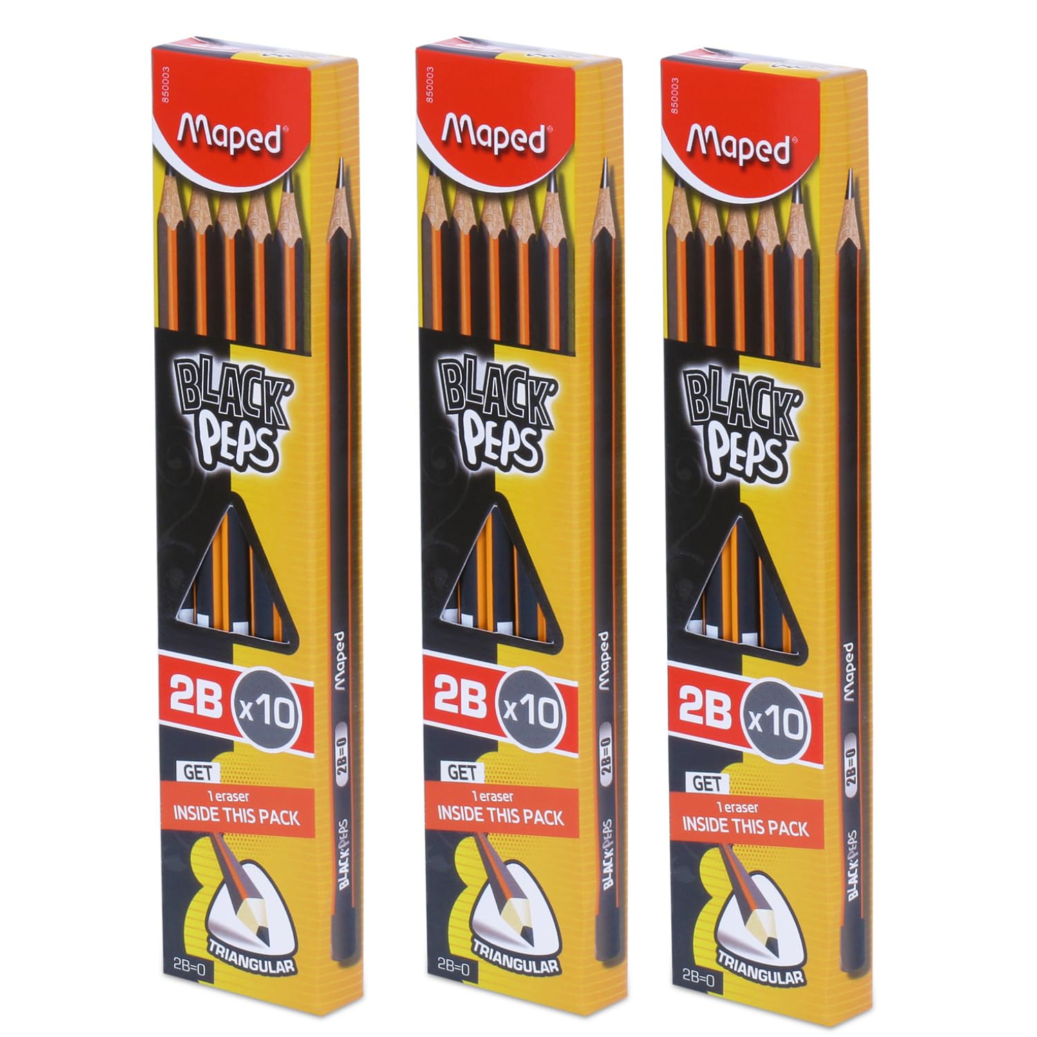 Maped Peps 2B Graphite Triangular Pencils - Pack of 3 -1 Maped Peps 2B Graphite Triangular Pencils - Pack of 3 -1
