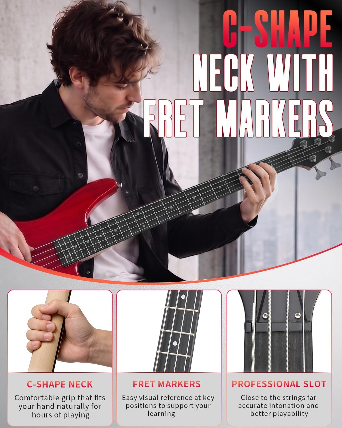  Electric Bass Guitar 5 String Bass Guitar Kit-Dark Red thumbnail