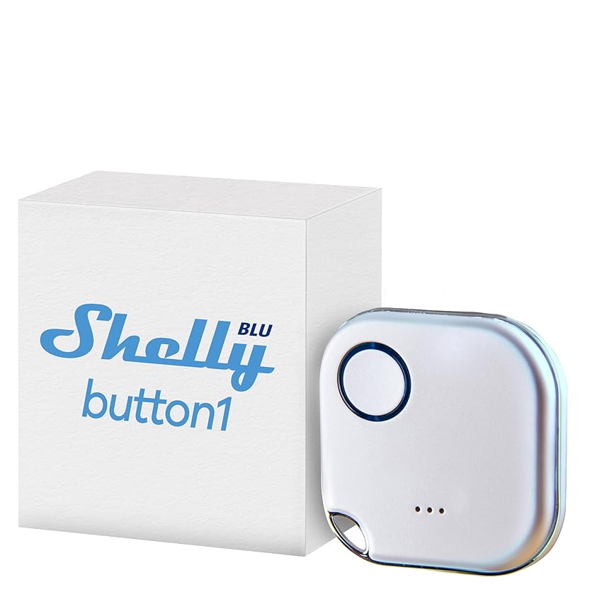Shelly Blu Button 1 Bianco, pulsante smart, Bluetooth, Attivazione di azioni e Scene, Chiudi/Apri o spegnere/Accendere dispositivi Diversi, tre modalità di clic, durata batteria 2 anni