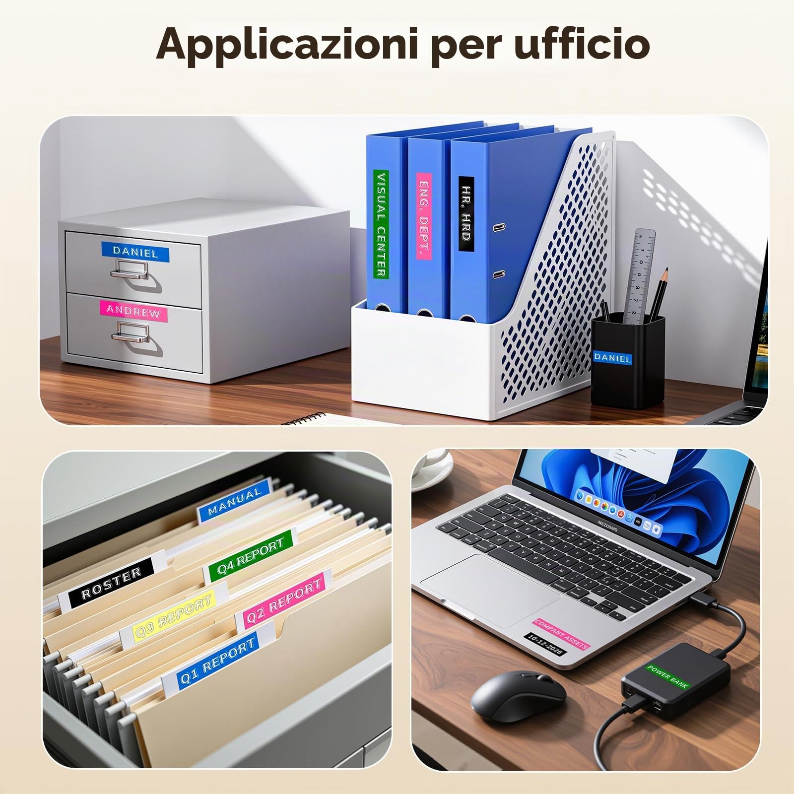 Phomemo Etichettatrice 3D E975, etichettatrice portatile per etichettatrice nera con 6 nastri, design ergonomico, per casa