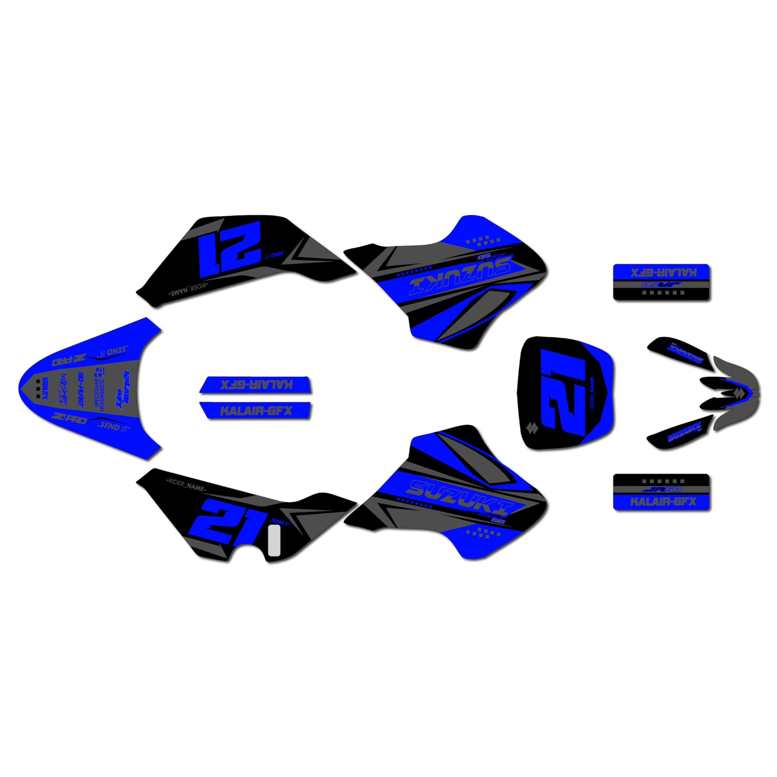 Kit de gráficos para Suzuki JR 50 (2000-2006) Shaders Series Blue-shift 09 Mil - Kit de calcomanías gráficas personalizadas para motos de cross, sin plásticos