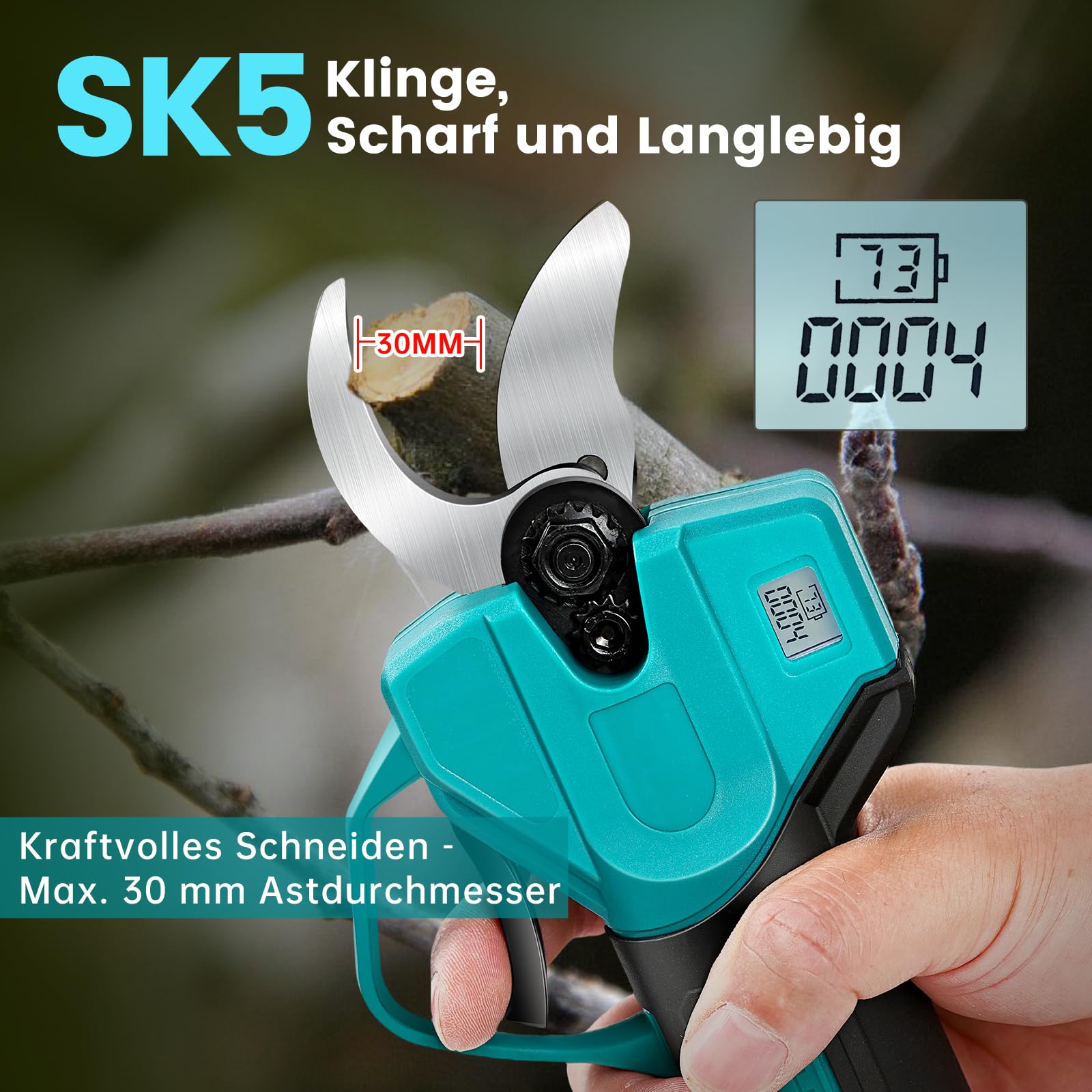 Tijeras de podar con batería de 21 V, tijeras de podar eléctricas compatibles con Makita, 2 baterías de 1500 mAh, diámetro de corte máximo de 30 mm, 2 cuchillas móviles, interruptor de fusible