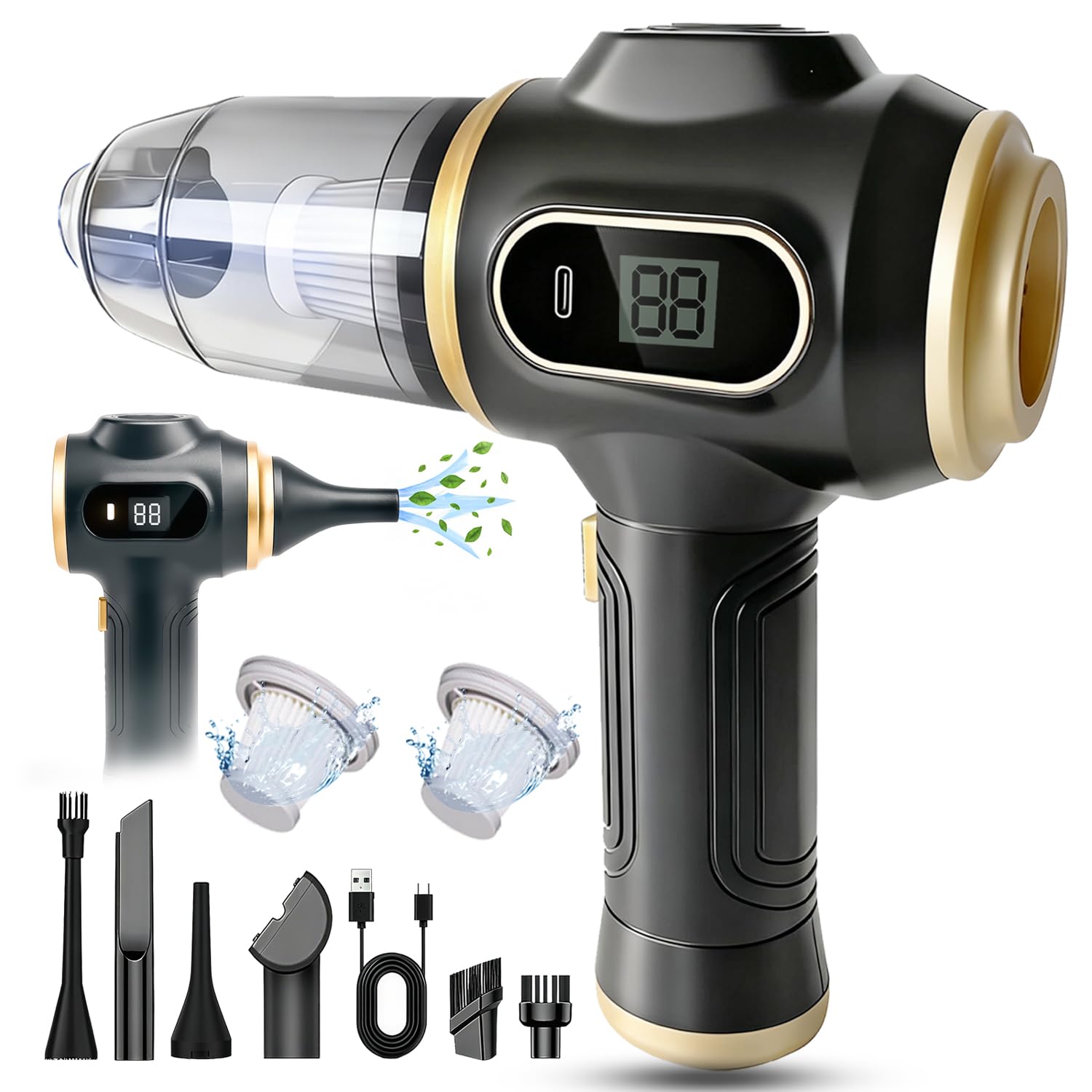 HUIPLUS Handstaubsauger Akku, 4-in-1, 22000 Pa Stark Auto Staubsauger, Handstaubsauger Kabellos Mit Bürstenlosem Motor, Mini Staubsauger FüR Auto, Haus, KüChe, PC, Tierhaare und Camping