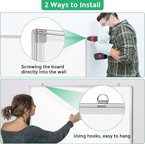 Miniatura 5 de Pizarra blanca para pared de 36 x 24 pulgadas, paquete de 2 pizarras magnéticas de borrado en seco, marco de aluminio plateado con bandeja