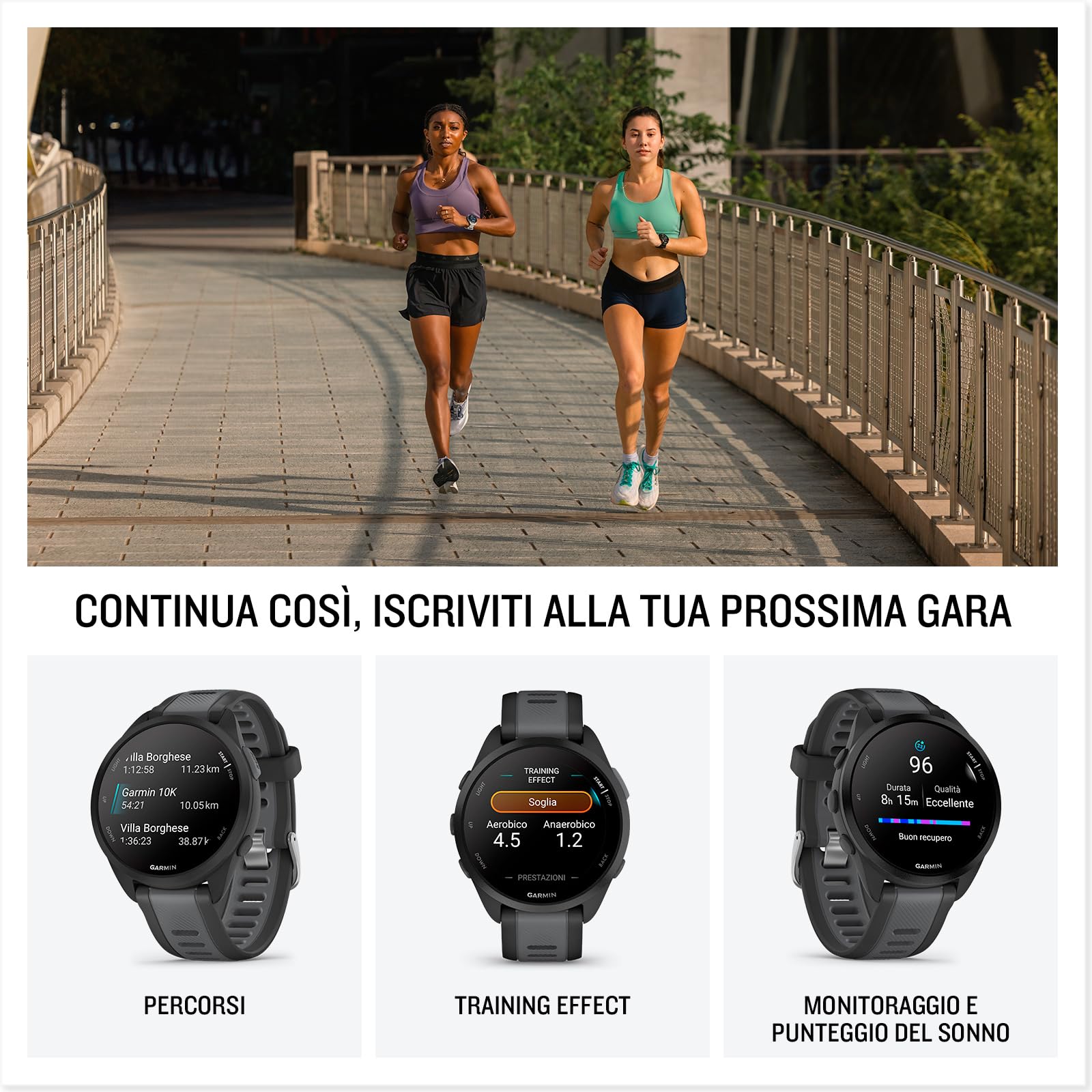 Garmin Forerunner 165, Smartwatch per la corsa, 43mm, GPS, Cardio, VO2max, Report mattutino, HRV Status, Piani gratuiti 5K, 10K e 21K, Training Readiness, Pay (Black & Slate Gray)