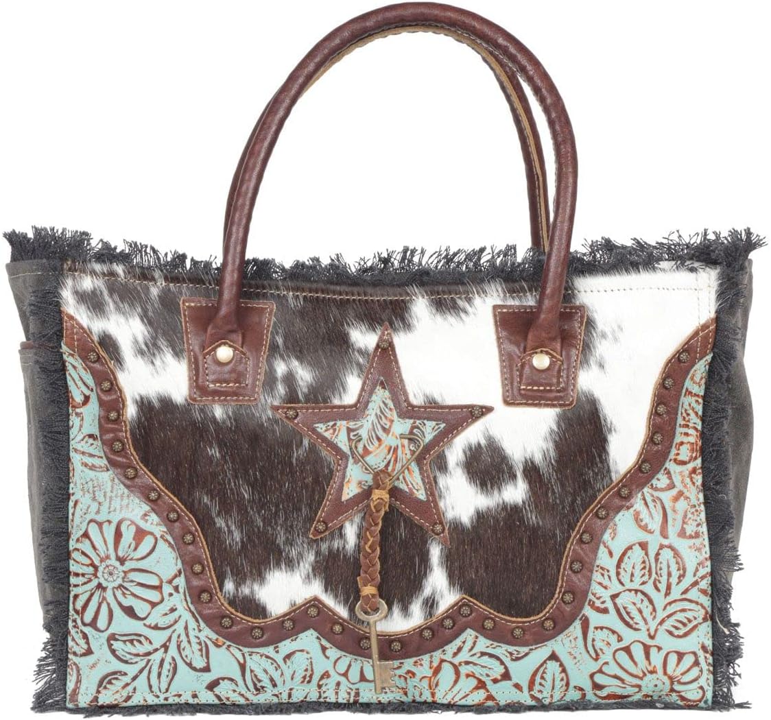 Myra Bag Cowgirl Purses for Women - Cowhide Bag with Leather Strap and Paisley Pattern, Cow Print Western Purses for Women